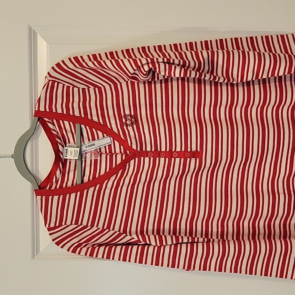 PINK Victoria's Secret Red Striped One Piece Thermal Onesie Pajama Large NWT - Picture 5 of 10